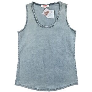 Mazik Sleeveless Top Womens Small Light Wash Blue Denim Frayed Raw Edge Boho NEW